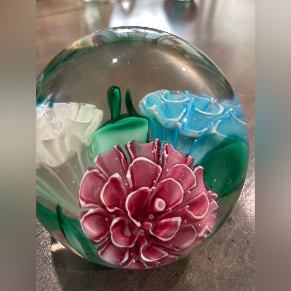 Vintage Art Glass (Murano?) Flower Paperweight